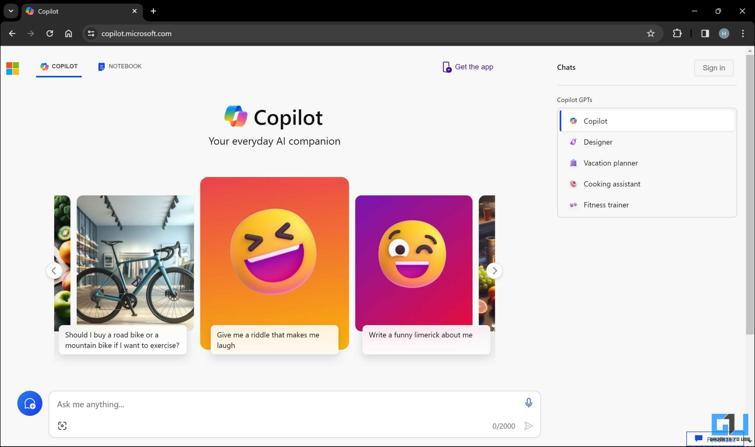 صفحه اصلی Microsoft Copilot
