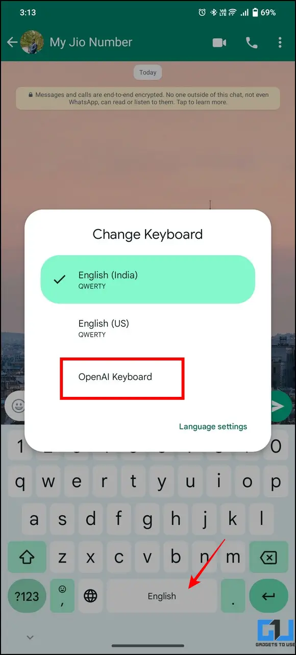 ChatGPT در صفحه کلید تلفن همراه