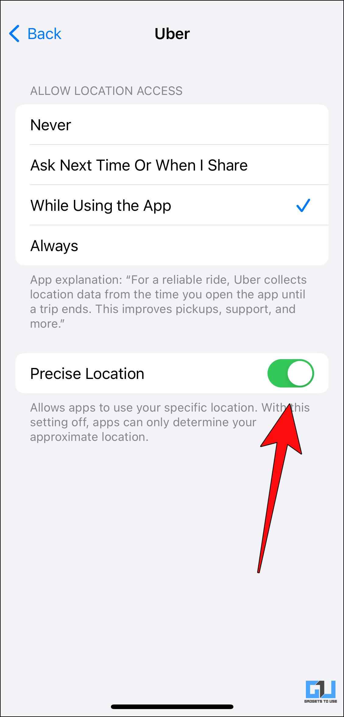 سوئیچ «موقعیت مکانی دقیق» را روشن کنید