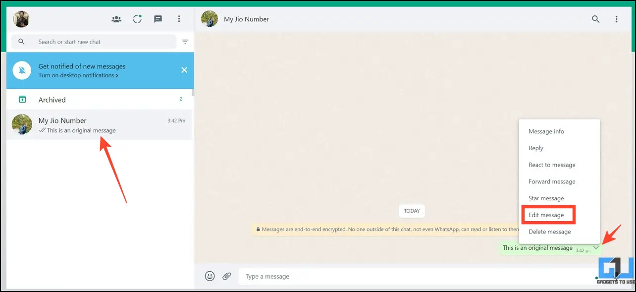 پیام های WhatsApp خود را در رایانه شخصی ویرایش کنید