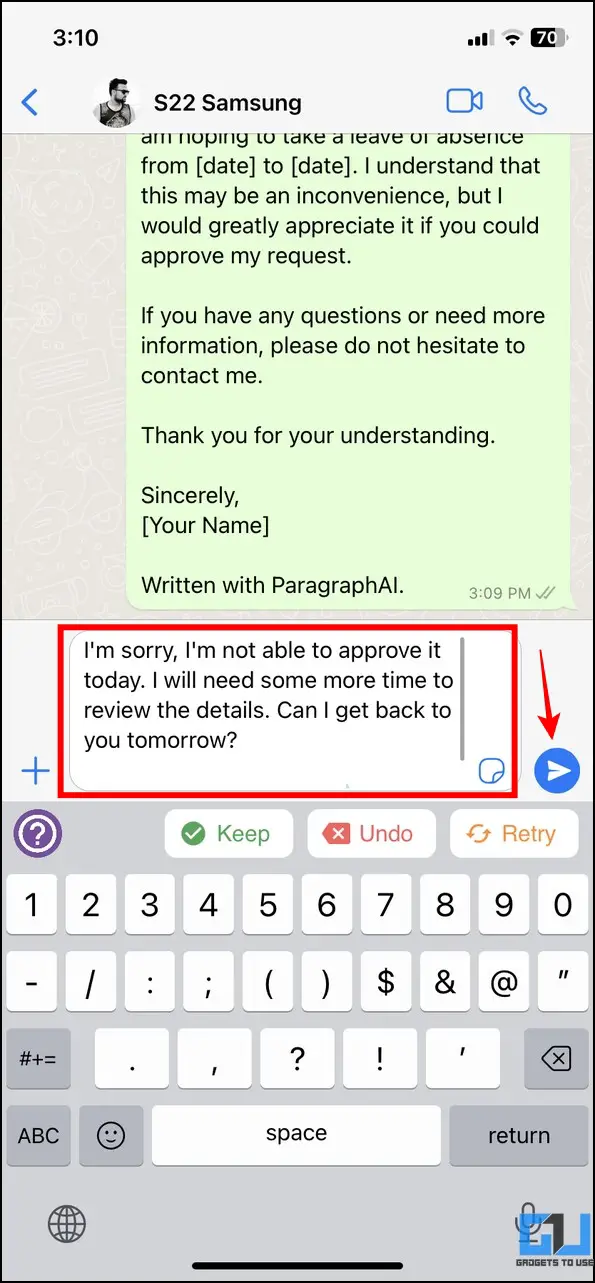 ChatGPT در صفحه کلید تلفن همراه