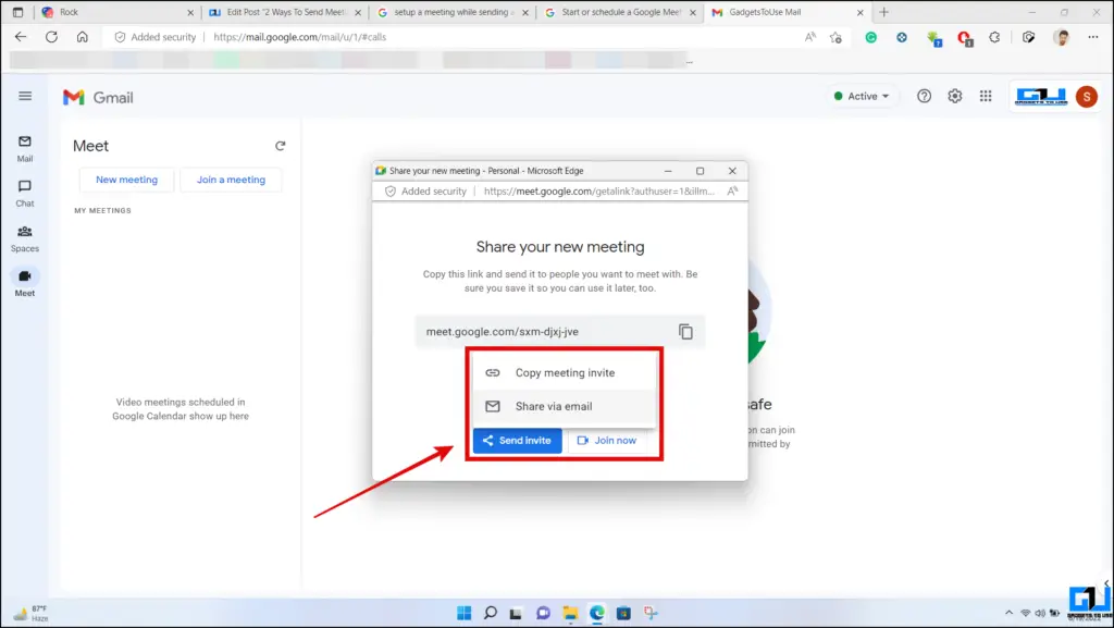 یک دعوت نامه برای جلسه Google از طریق ایمیل ارسال کنید