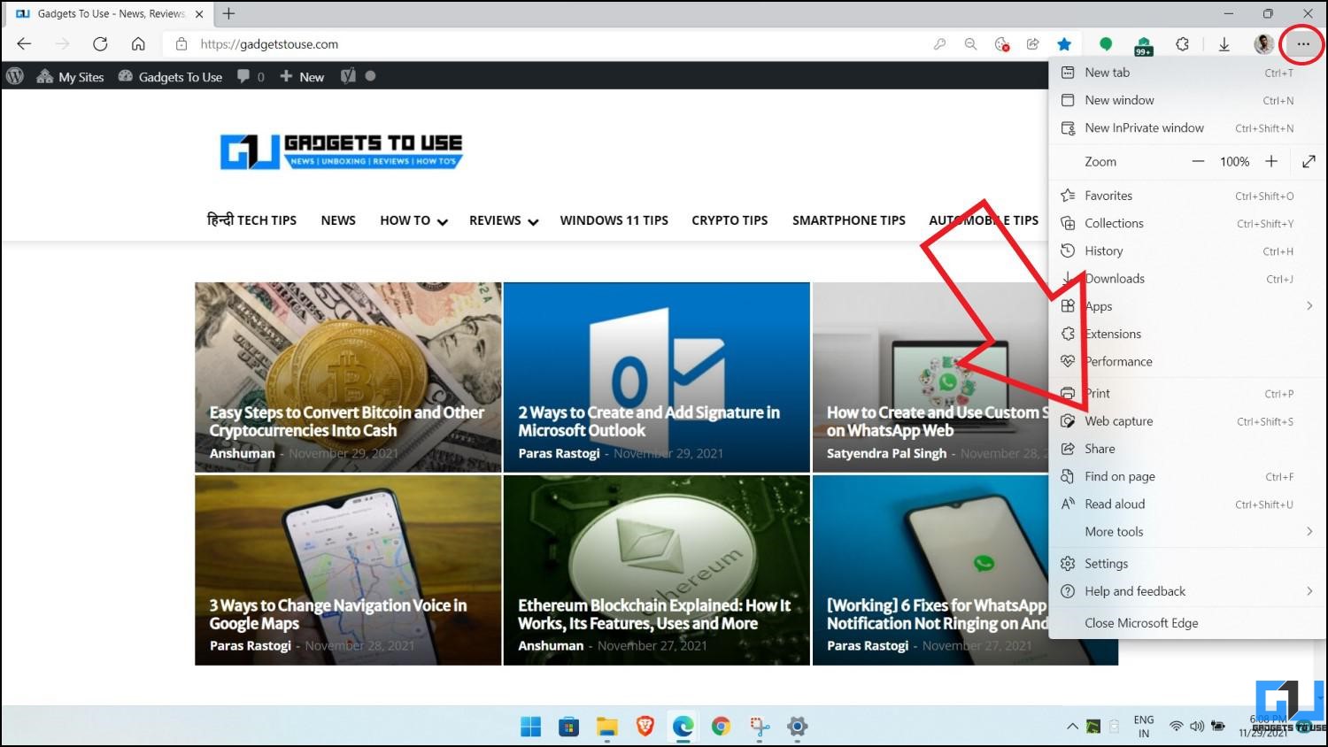 با استفاده از Web Capture در Edge یک اسکرین شات بگیرید